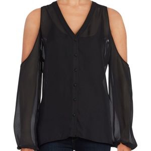 Catherine Malandrino Cold Shoulder Sheer Blouse